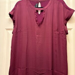 Lace-Trim Cap Sleeve Blouse - Wine